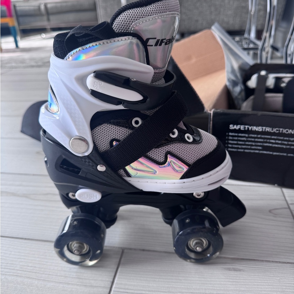 Cifaisi Black and White Roller Skates with Iridescent Accents